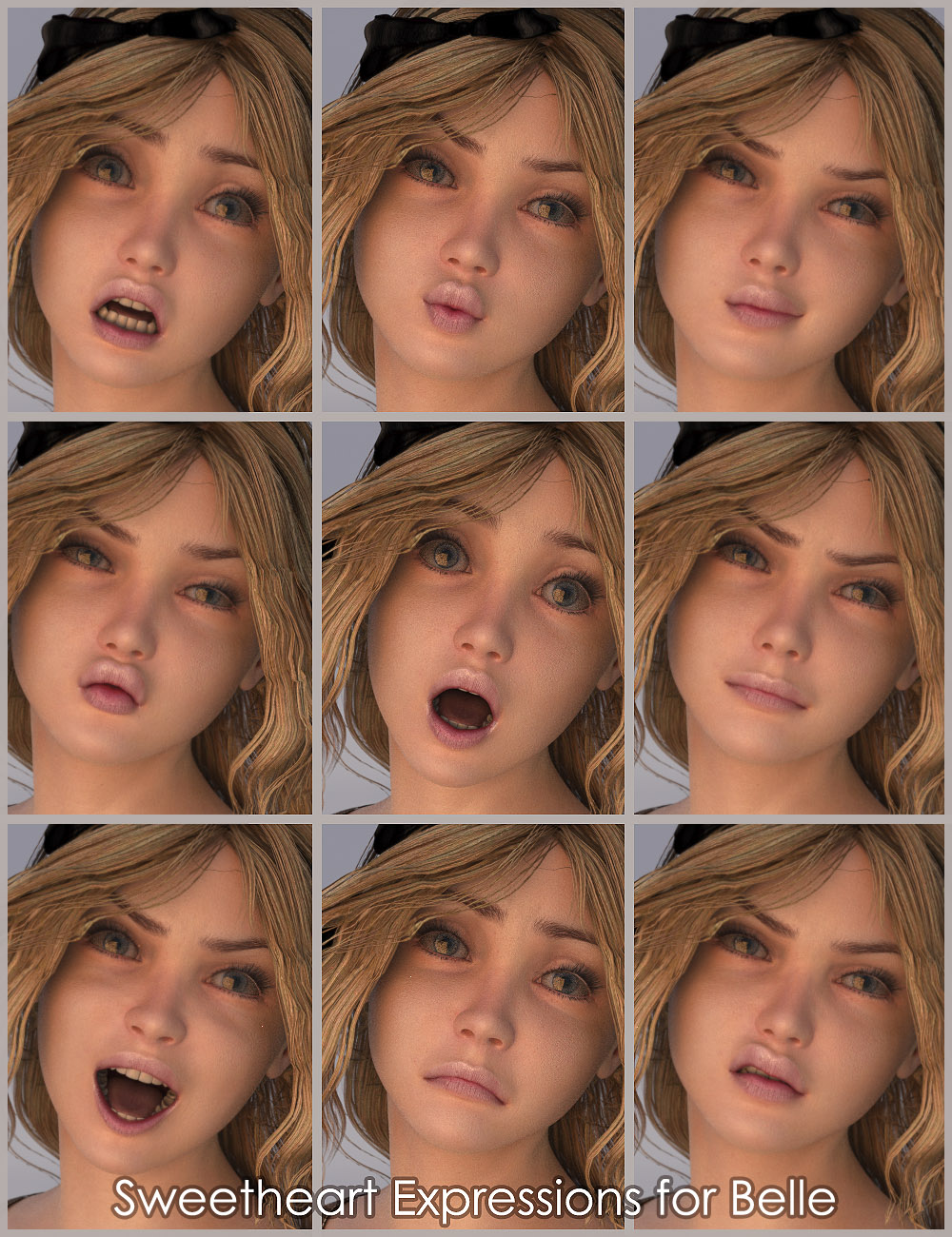 Sweetheart Expressions for Belle 6 by: 3DCelebrity, 3D Models by Daz 3D