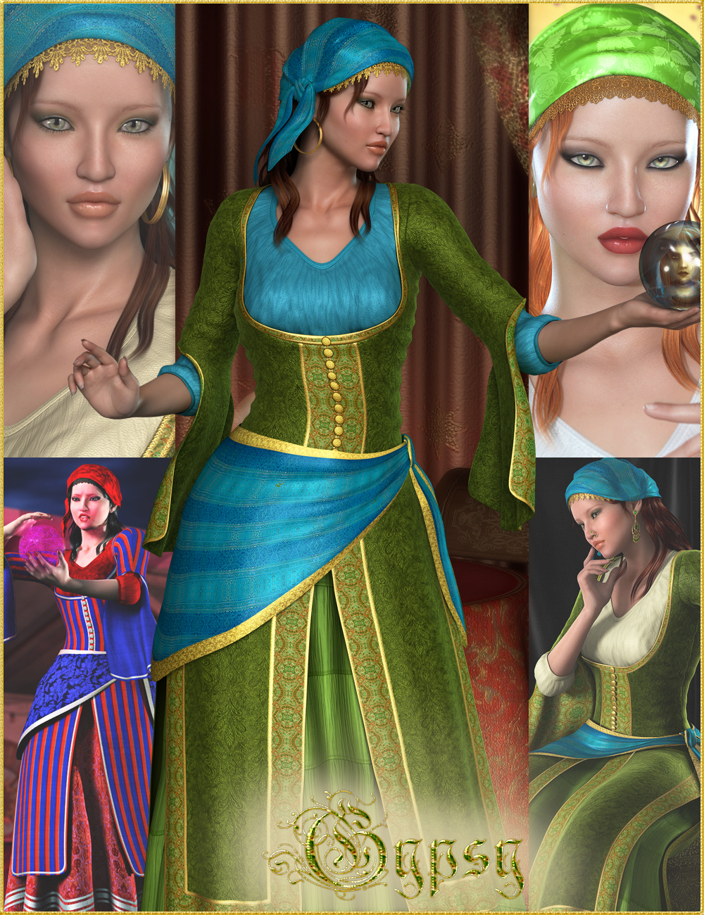 Gypsy Bundle - HD Character, Outfit, Hair and Poses by: JGreenleesValeaFred Winkler ArtFisty & DarcSedor, 3D Models by Daz 3D