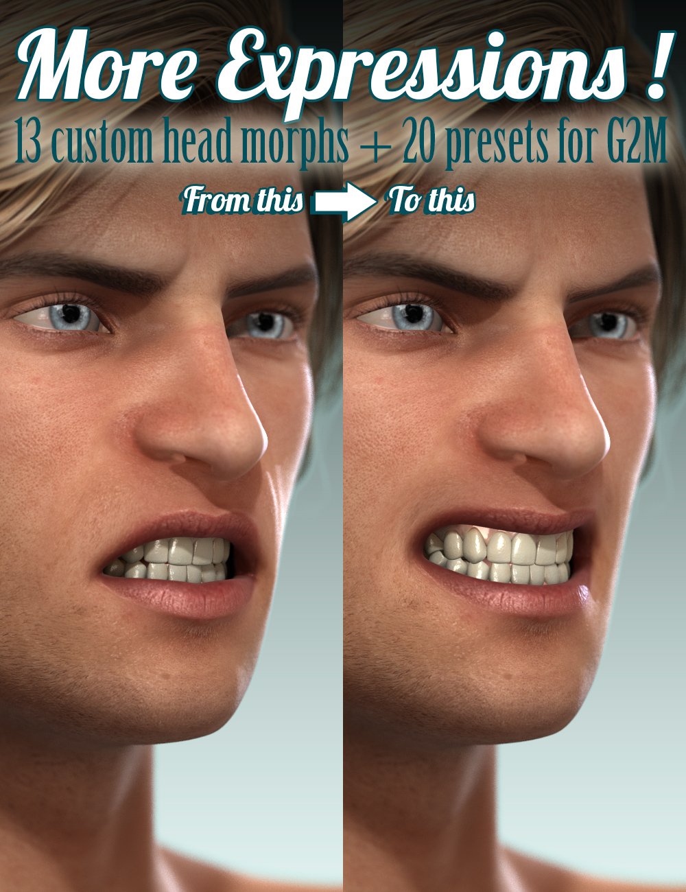 MORE Expressions for Genesis 2 Male(s) by: Cake One, 3D Models by Daz 3D