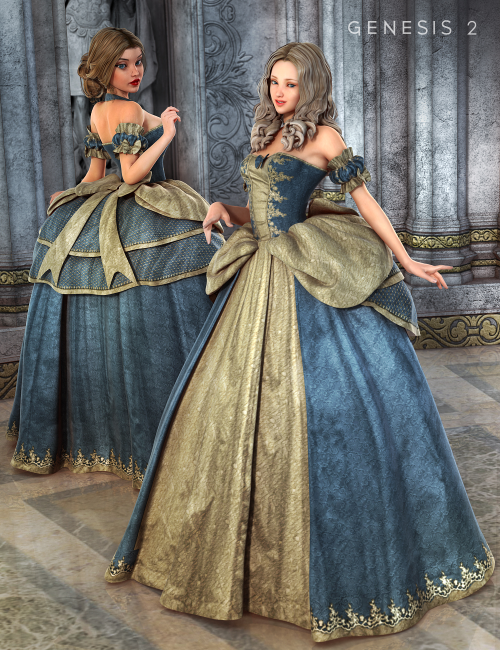 Cinderella Ball Gown for Genesis 2 Female(s) by: Barbara BrundonSarsa, 3D Models by Daz 3D