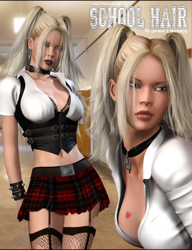 School Girl Hair for Genesis 2 Female(s) by: Pretty3D, 3D Models by Daz 3D