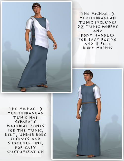 Michael 3 Mediterranean Tunic and Wrap by: Lourdes, 3D Models by Daz 3D