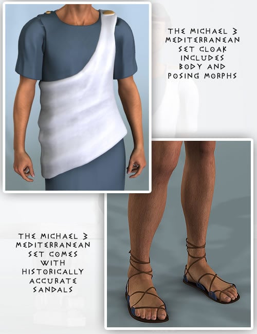 Michael 3 Mediterranean Tunic and Wrap by: Lourdes, 3D Models by Daz 3D