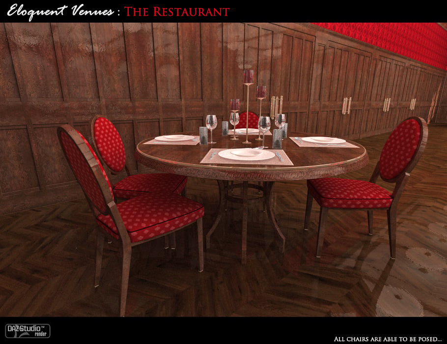 Eloquent Venues: The Restaurant  Props by: ForbiddenWhispersFWDesign, 3D Models by Daz 3D
