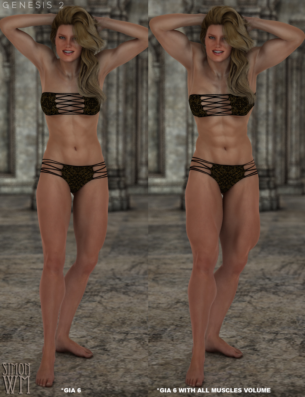 Muscularity Morphs for Genesis 2 Female(s) by: SimonWM, 3D Models by Daz 3D
