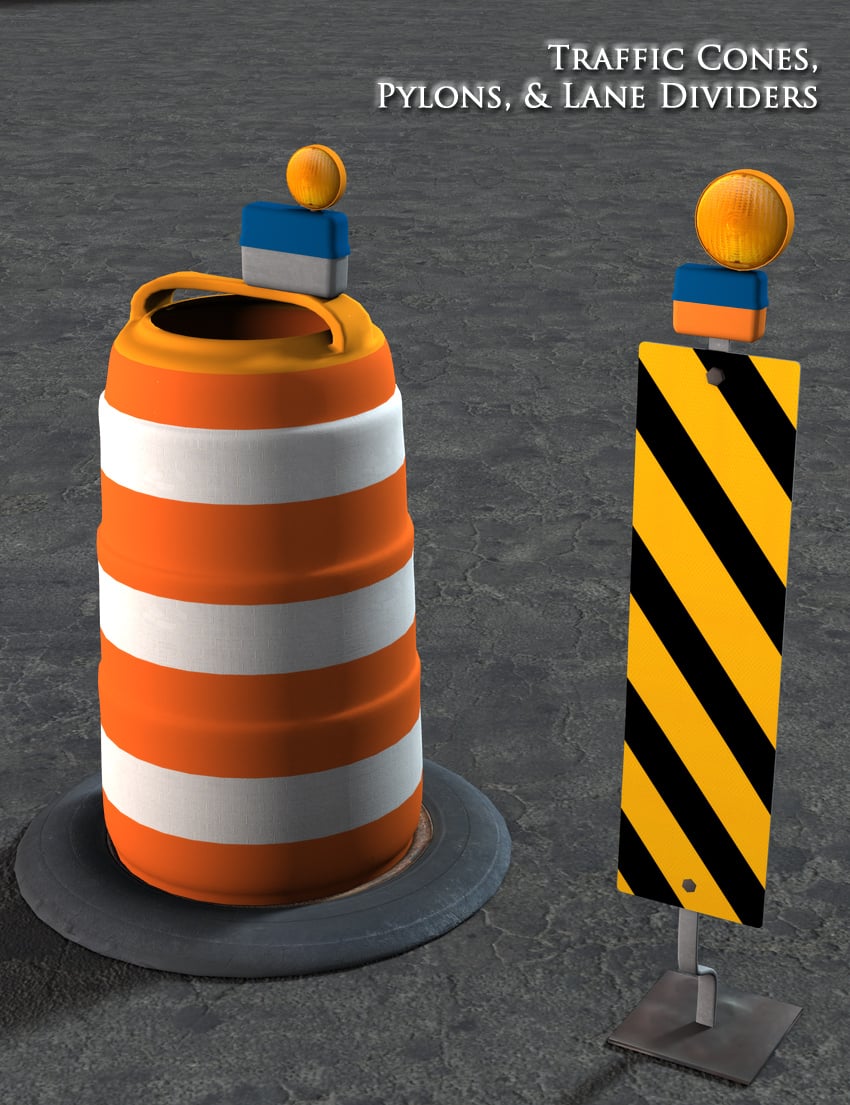 Traffic Cones, Pylons, and Lane Dividers Daz 3D