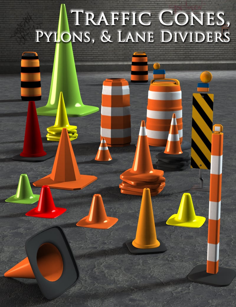 Traffic Cones, Pylons, and Lane Dividers Daz 3D