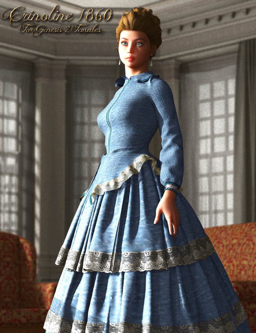 1860 Crinoline Dress for Genesis 2 Female(s) by: MartinJFrost, 3D Models by Daz 3D