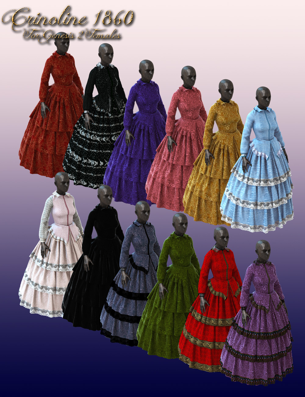 1860 Crinoline Dress for Genesis 2 Female(s) by: MartinJFrost, 3D Models by Daz 3D