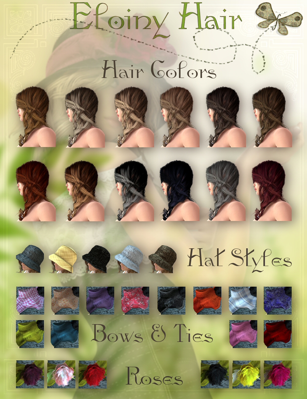 Eloiny Hair PLUS for Victoria 4 and Genesis 2 Female(s) by: goldtassel, 3D Models by Daz 3D
