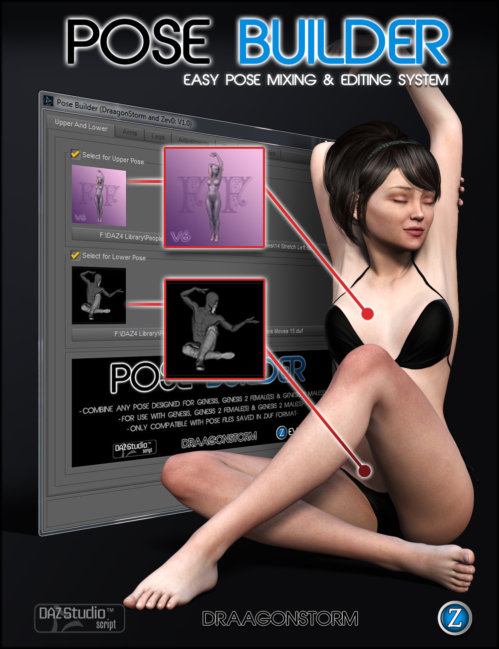 Pose Builder for Genesis, Genesis 2 Female(s) & Genesis 2 Male(s) by: DraagonStormZev0, 3D Models by Daz 3D