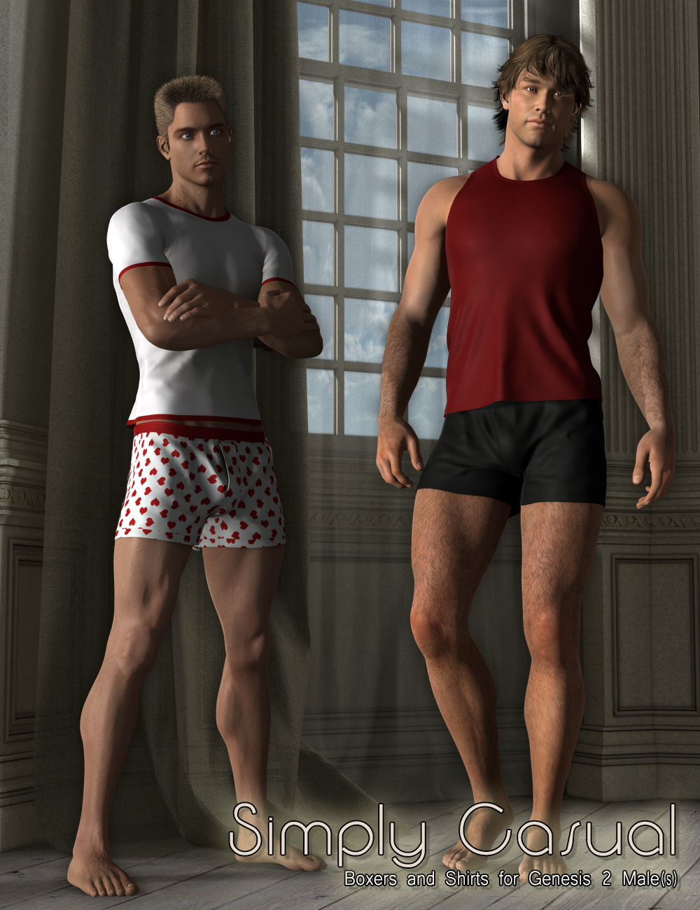 Simply Casual Boxers and Shirts for Genesis 2 Male(s) by: SloshWerks, 3D Models by Daz 3D