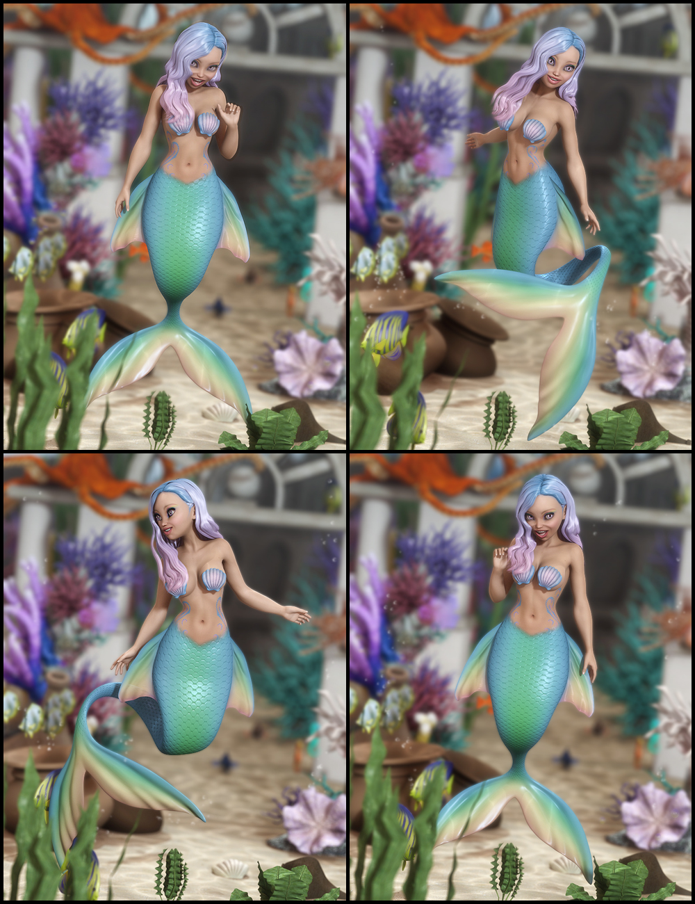 Lil' Mermaid Poses by: DemonicaEviliusJessaii, 3D Models by Daz 3D