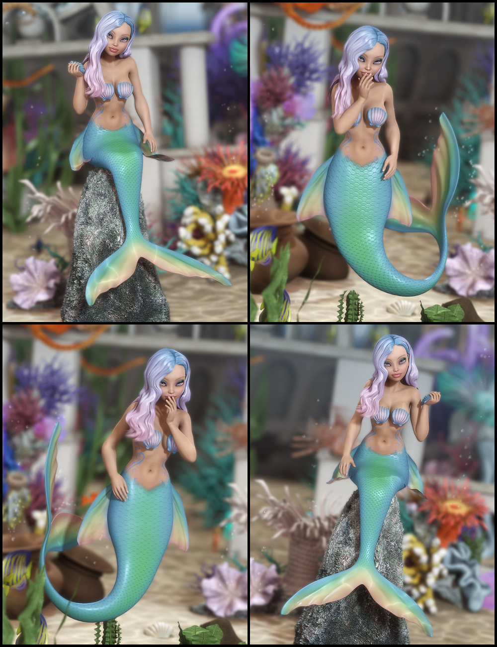 Lil' Mermaid Poses by: DemonicaEviliusJessaii, 3D Models by Daz 3D