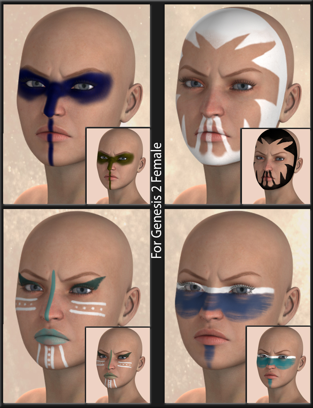 Warrior Make-up for Genesis 2 Female(s) by: Neikdian, 3D Models by Daz 3D