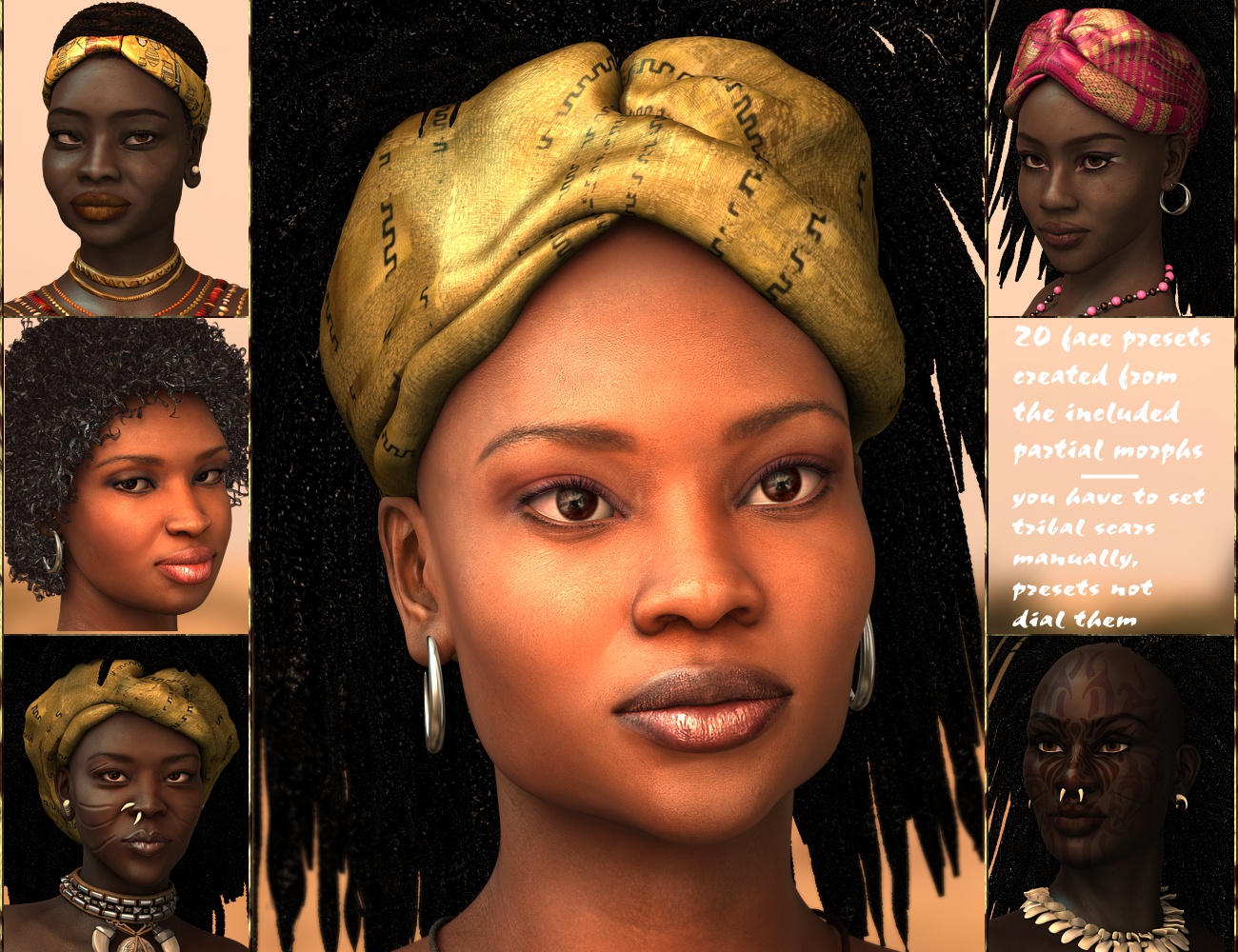 Queens of the Savannah - HD Faces and Morphs by: 3D-GHDesign, 3D Models by Daz 3D