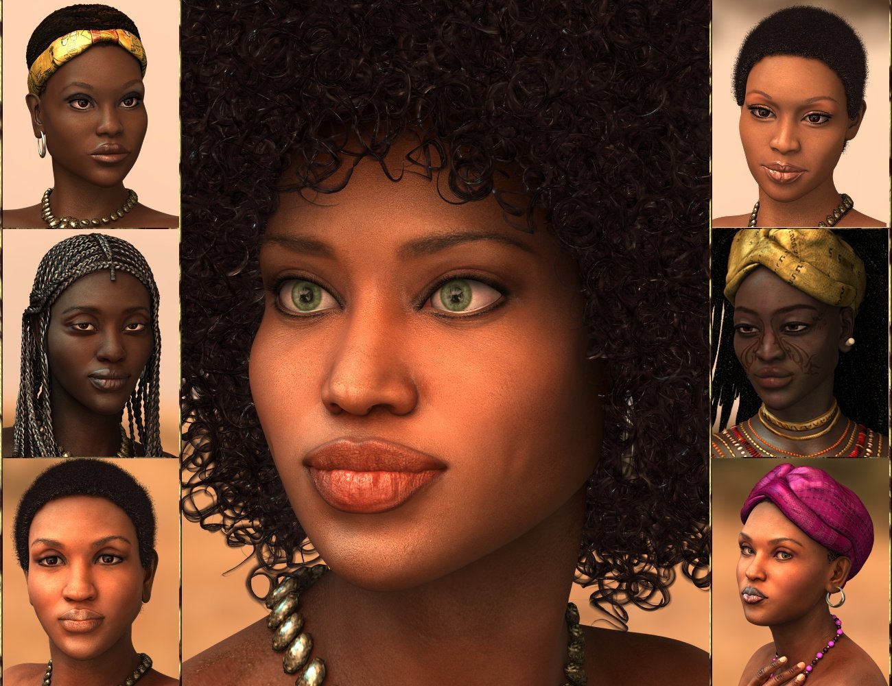 Queens of the Savannah - HD Faces and Morphs Queens of the Savannah - HD Faces and Morphs by: 3D-GHDesign, 3D Models by Daz 3D