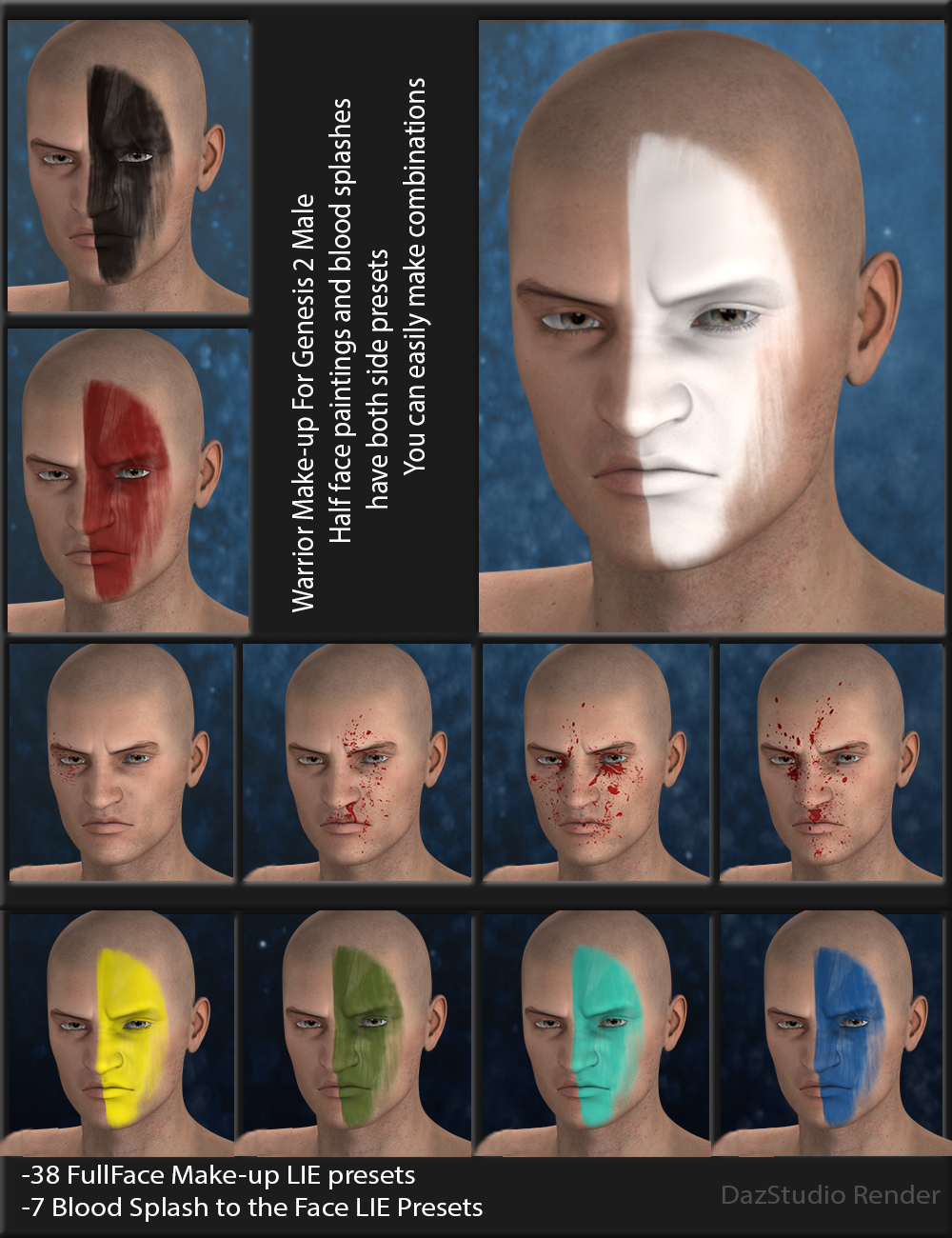 Warrior Make-up for Genesis 2 Male(s) by: Neikdian, 3D Models by Daz 3D