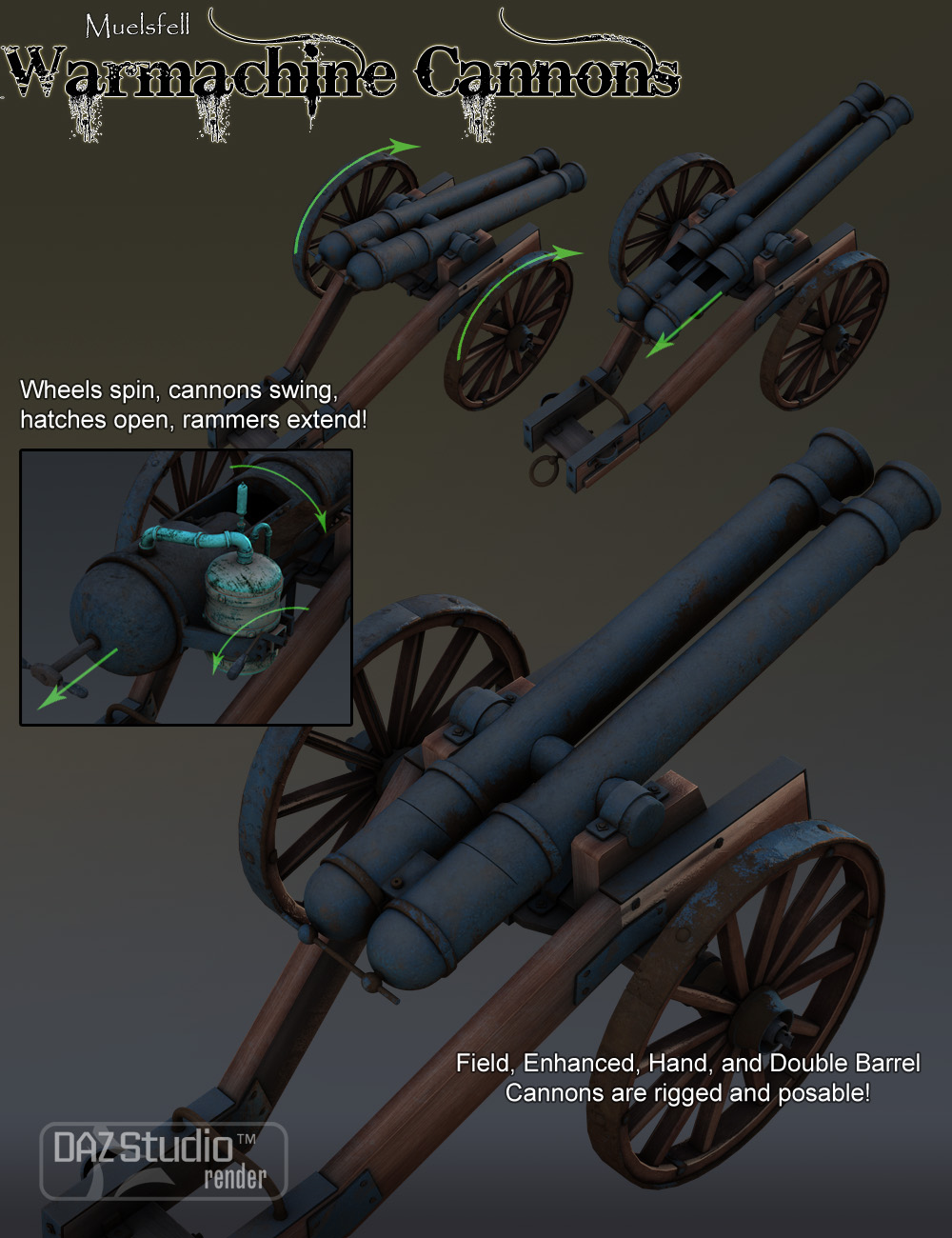 Muelsfell Warmachine Cannons by: E-Arkham, 3D Models by Daz 3D