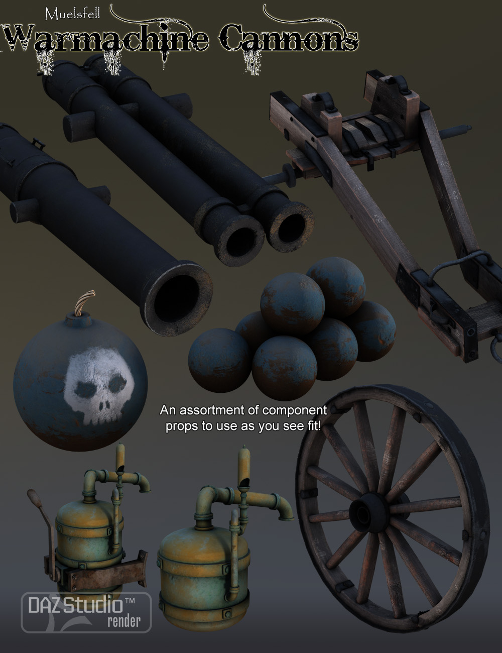 Muelsfell Warmachine Cannons by: E-Arkham, 3D Models by Daz 3D