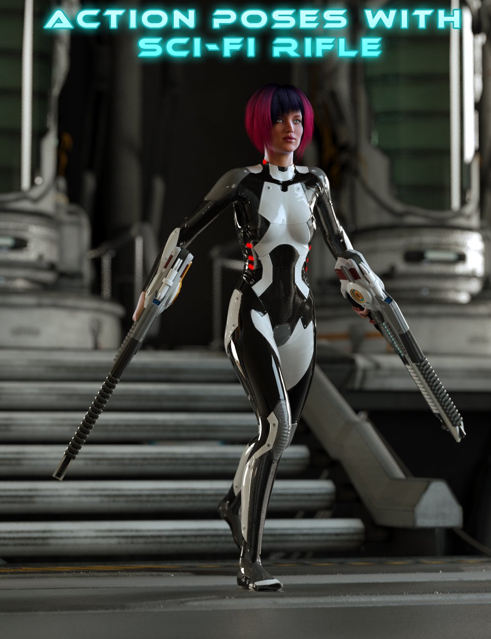 Action Poses with Sci-Fi Rifle for Genesis 2 Female(s) by: Slide3D, 3D Models by Daz 3D