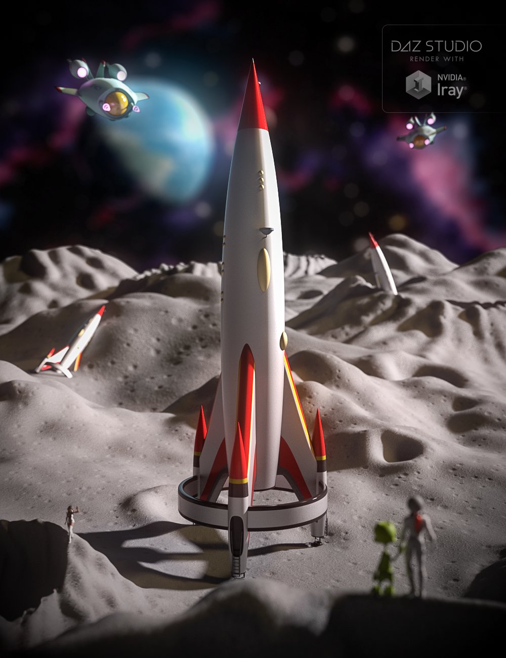 Toon Rocket and Moonscape by: 3djoji, 3D Models by Daz 3D