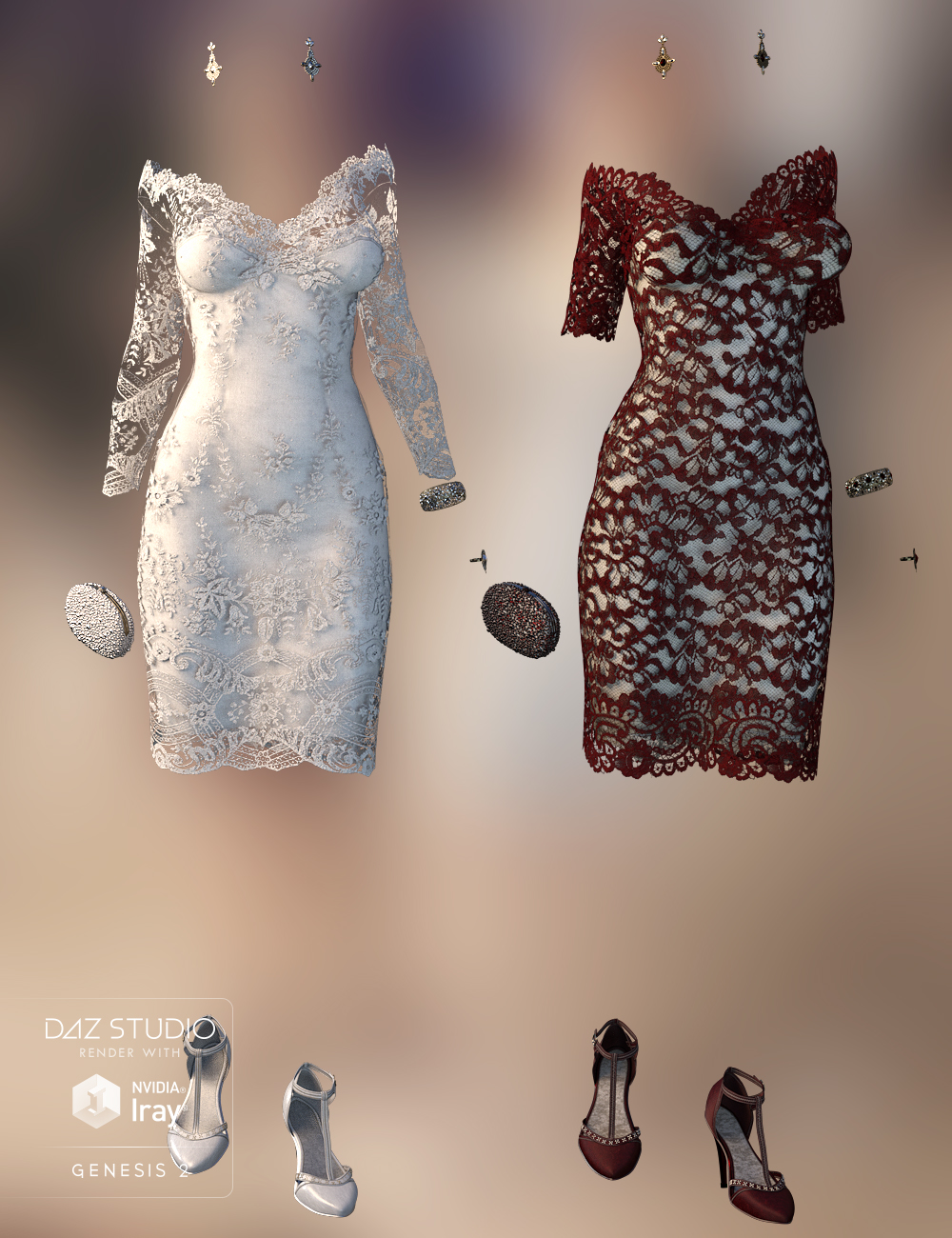 Luxury Lace Cocktail Dress II by: Sarsa, 3D Models by Daz 3D