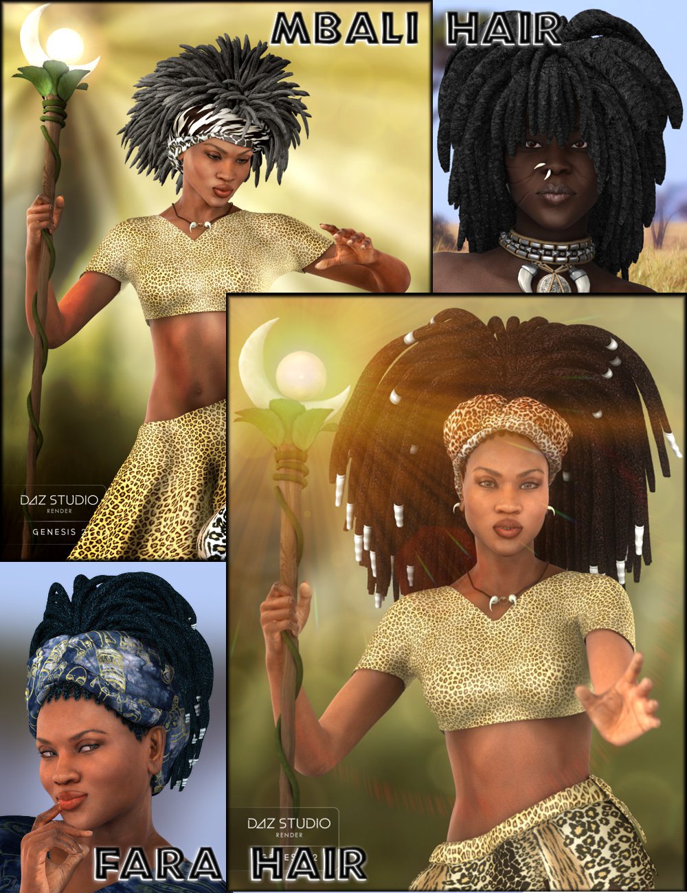 Afro Dreadlocks Bundle with Bonus Content by: 3D-GHDesign, 3D Models by Daz 3D