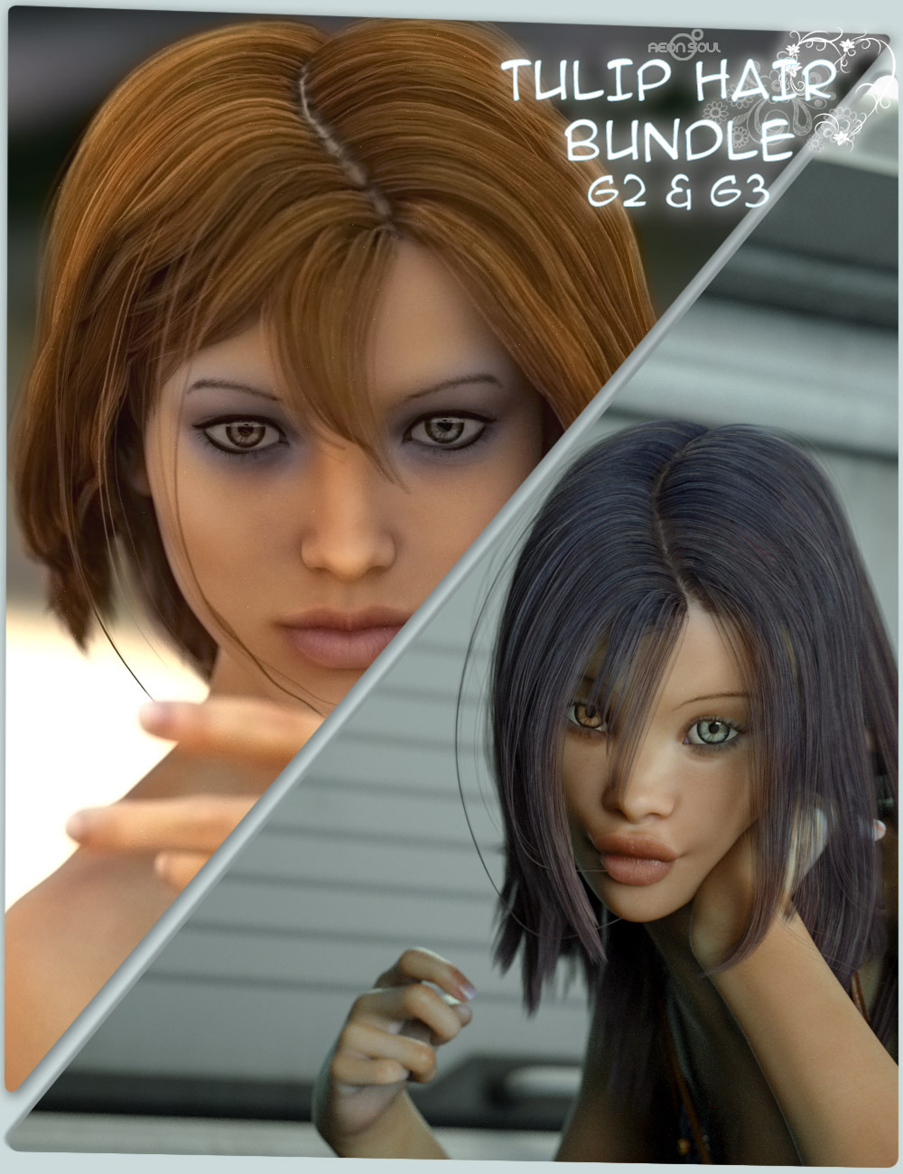 Tulip Hair for Genesis 2 Female(s) and Genesis 3 Female(s) Bundle by: Aeon Soul, 3D Models by Daz 3D