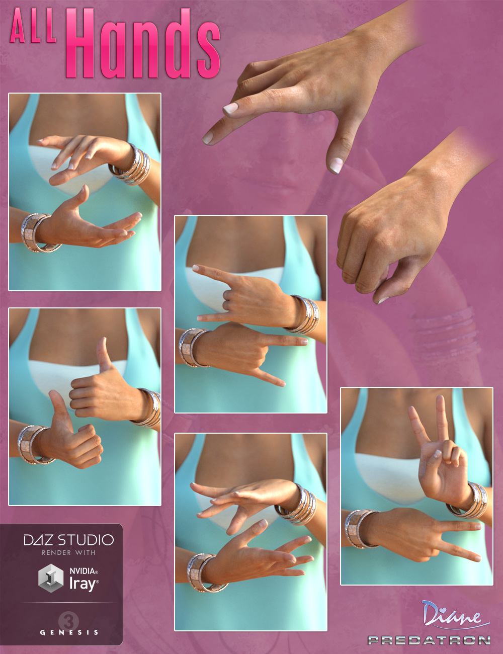 All Hands Poses for Genesis 3 Female(s) by: DianePredatron, 3D Models by Daz 3D
