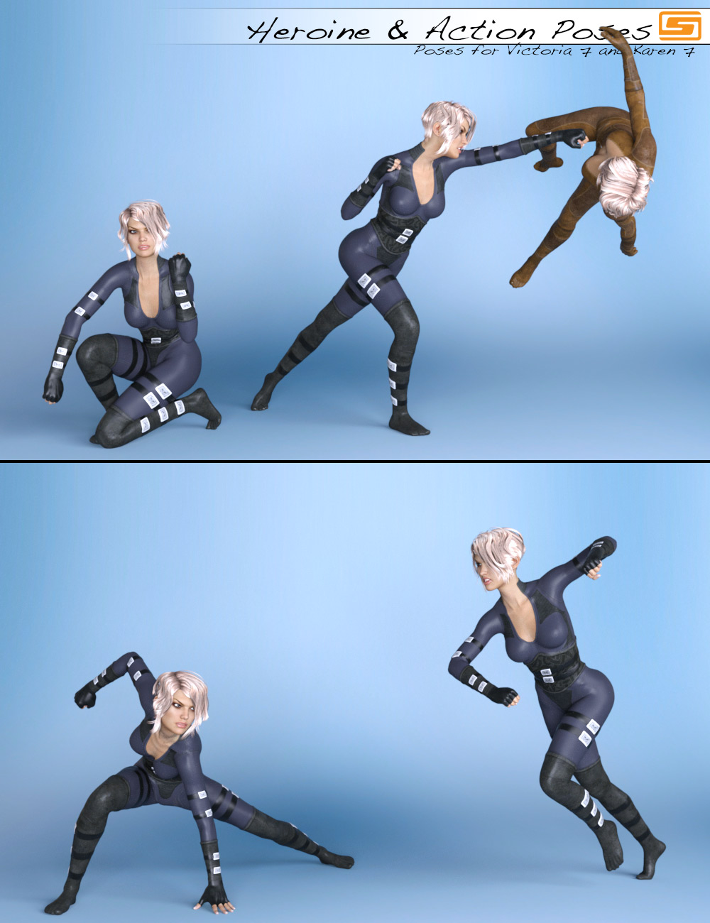 Heroine & Action Poses for Victoria 7 and Karen 7 Heroine & Action Poses for Victoria 7 and Karen 7 by: Sedor, 3D Models by Daz 3D