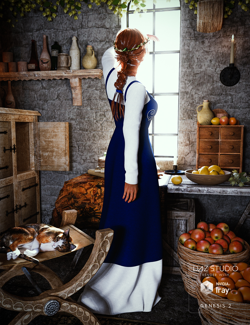 Peasant Dress for Genesis 2 Female(s) by: Mada, 3D Models by Daz 3D