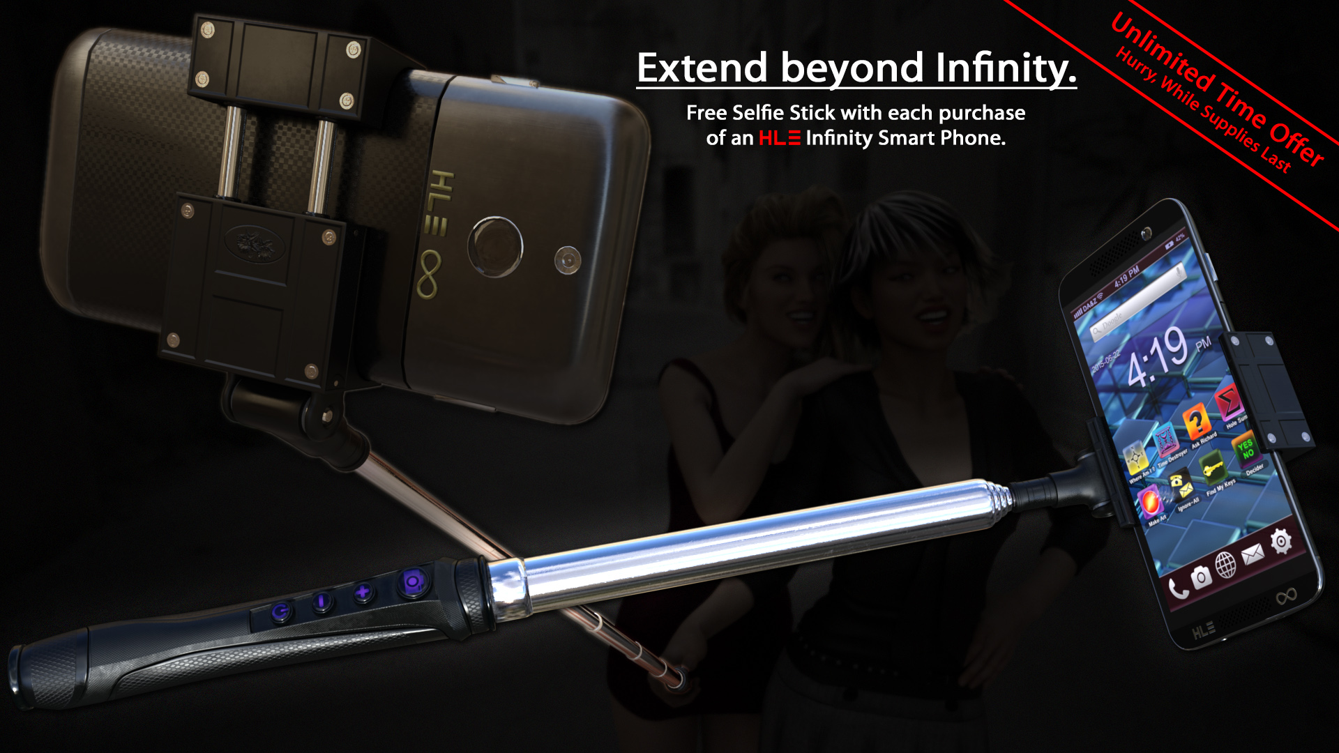 Selfie Stick and Smart Phone by: Hole, 3D Models by Daz 3D