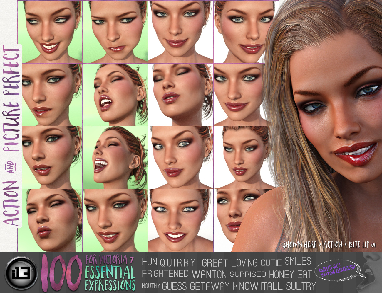 i13 100 Essential Expressions for Victoria 7 by: ironman13, 3D Models by Daz 3D