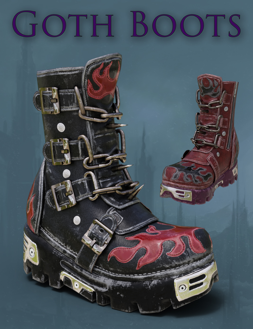 Slide3D Goth Boots for Genesis 3 Female(s) by: Slide3D, 3D Models by Daz 3D