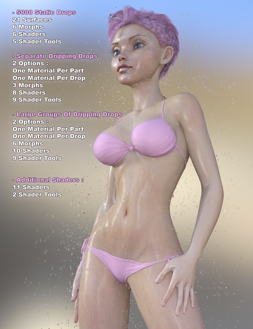  Drips and Drops for Genesis 2 Female(s) by: V3Digitimes, 3D Models by Daz 3D