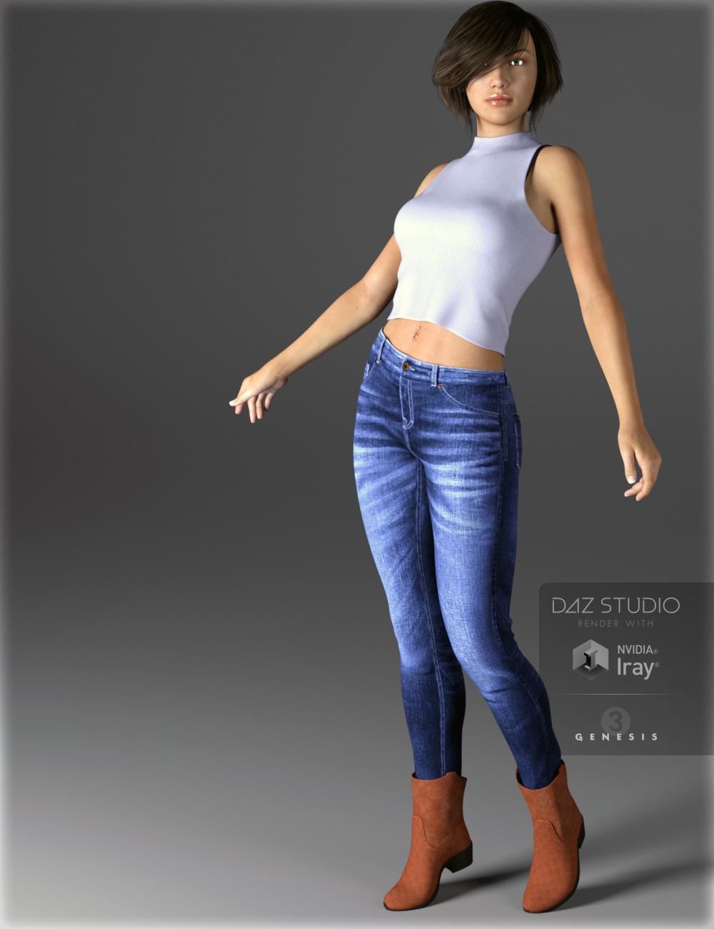 Skinny Jean Outfit for Genesis 3 Female(s) by: IH Kang, 3D Models by Daz 3D