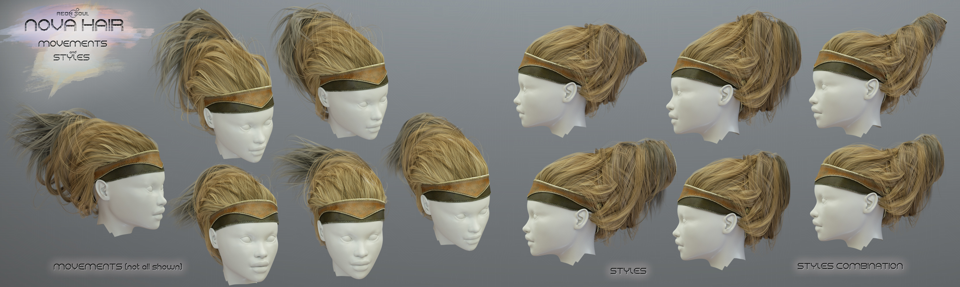Nova Hair for Genesis 3 Female(s) and Genesis 2 Female(s) by: Aeon Soul, 3D Models by Daz 3D