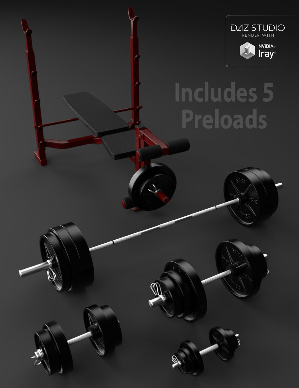 Pumping Iron - Weight Bench & Free Weights by: Denki Gaka, 3D Models by Daz 3D