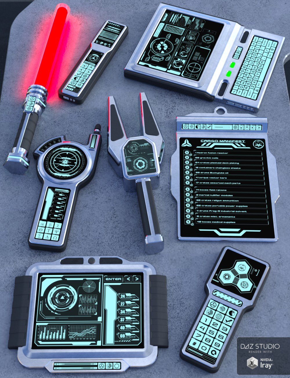 Sci Fi Hand Gadgets 1 for Genesis 2, 3 and 8 by: Nightshift3D, 3D Models by Daz 3D