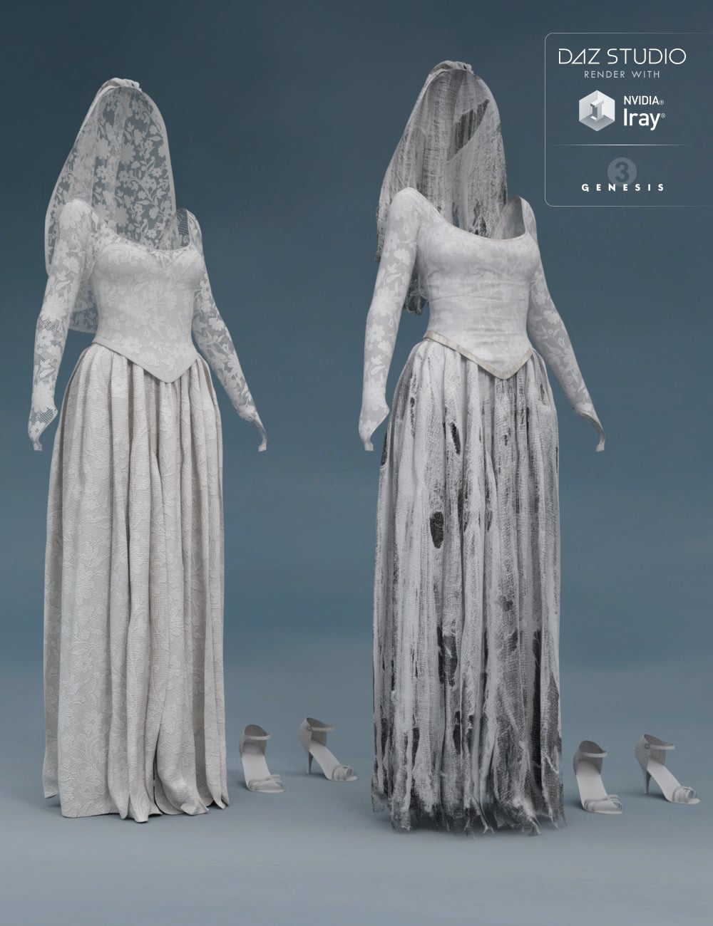Ghost Bride Dress for Genesis 3 Female(s) Daz 3D