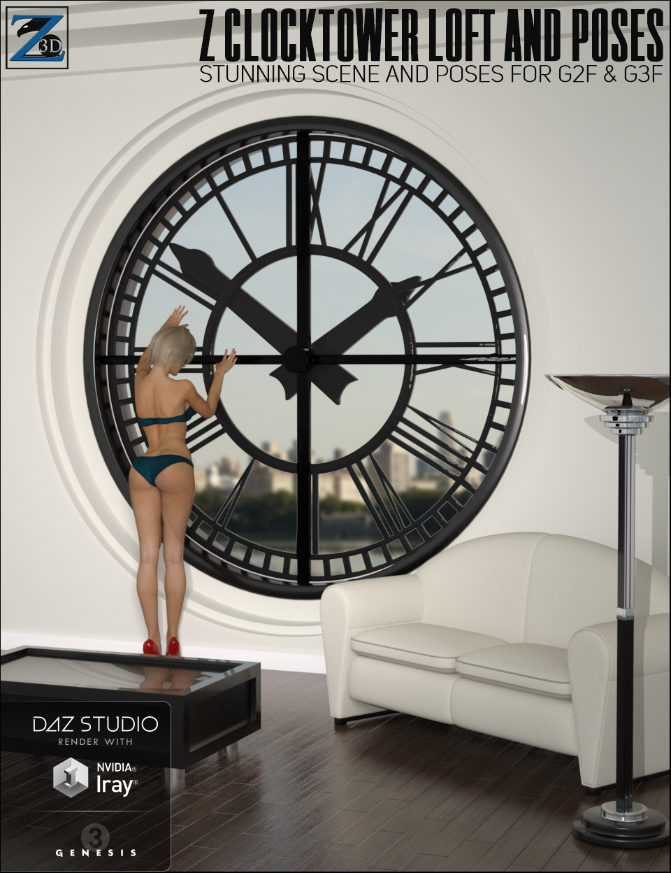 Z Clock Tower Loft + Poses by: Zeddicuss, 3D Models by Daz 3D