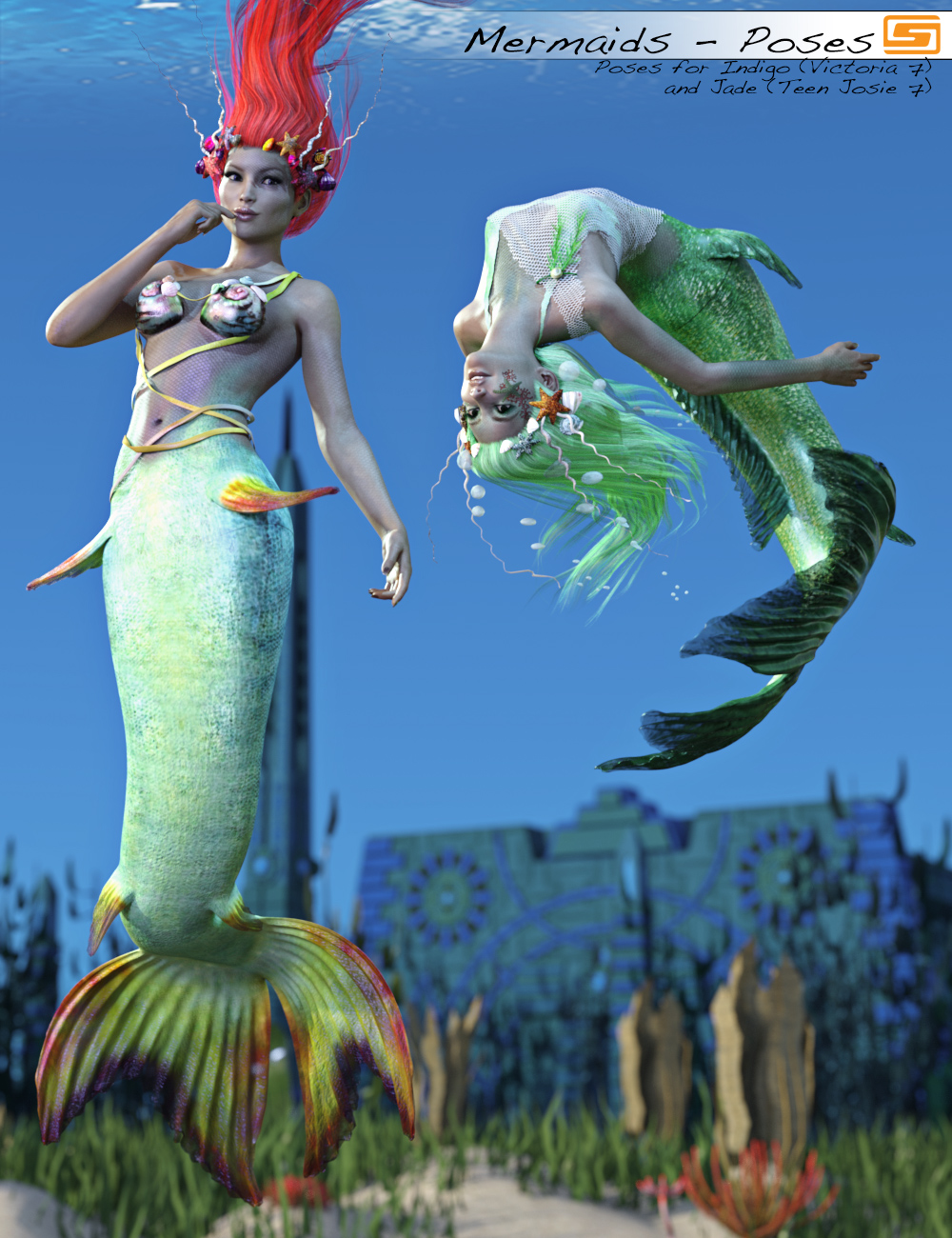 Laguna: Mermaids - Poses for Indigo/Victoria 7 and Jade/Teen Josie 7 by: Sedor, 3D Models by Daz 3D