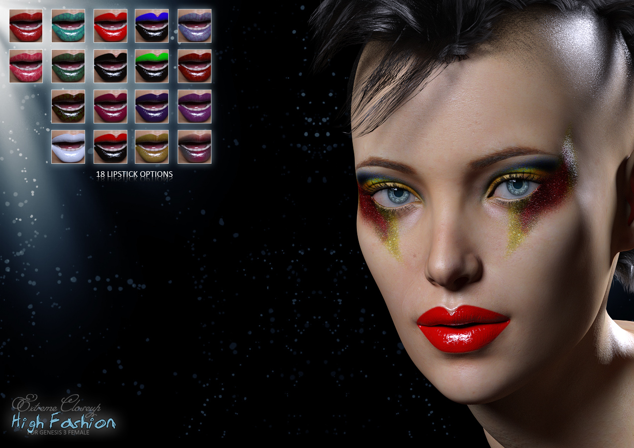 Extreme Closeup: High Fashion Makeup for Genesis 3 Female(s) by: ForbiddenWhisperschevybabe25, 3D Models by Daz 3D