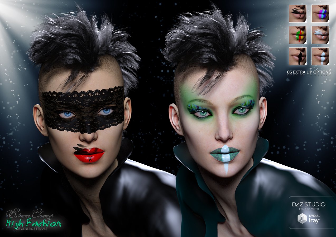 Extreme Closeup: High Fashion Makeup for Genesis 3 Female(s) Extreme Closeup: High Fashion Makeup for Genesis 3 Female(s) by: ForbiddenWhisperschevybabe25, 3D Models by Daz 3D