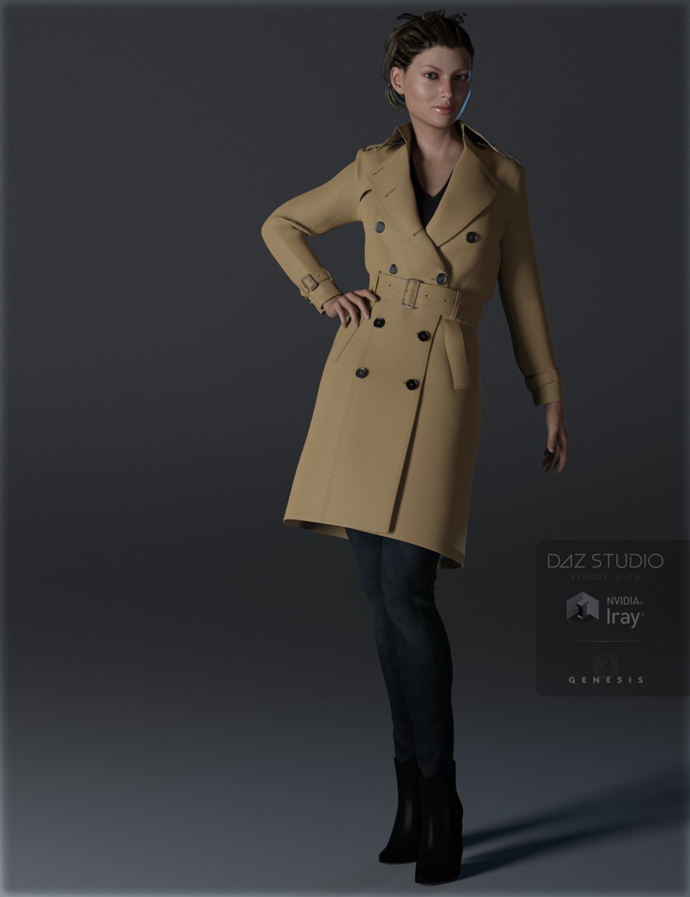 Trench Coat Outfit for Genesis 3 Female(s) by: IH Kang, 3D Models by Daz 3D