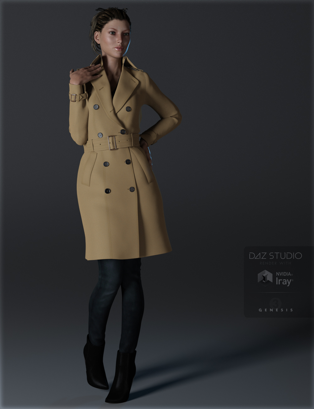 Trench Coat Outfit for Genesis 3 Female(s) by: IH Kang, 3D Models by Daz 3D