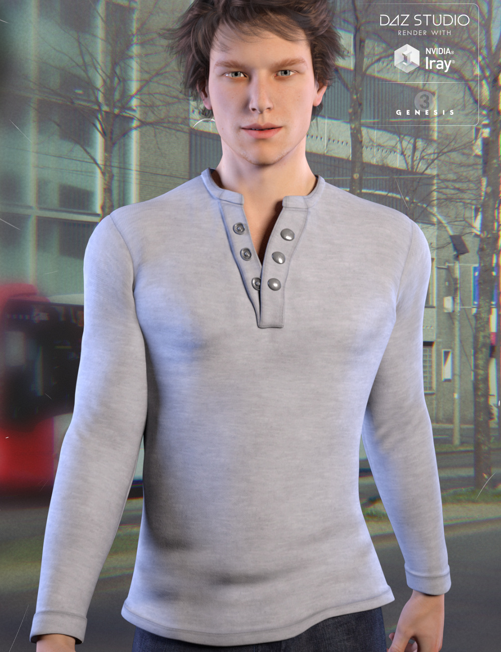 Henley Shirt for Genesis 3 Male(s) by: Karth, 3D Models by Daz 3D