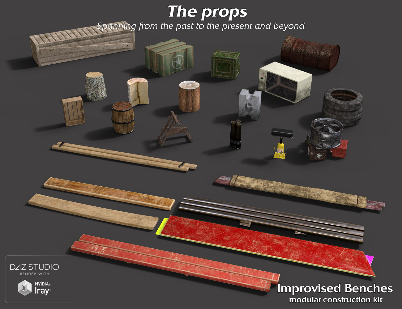 Improvised Benches Construction Kit by: Code 66, 3D Models by Daz 3D