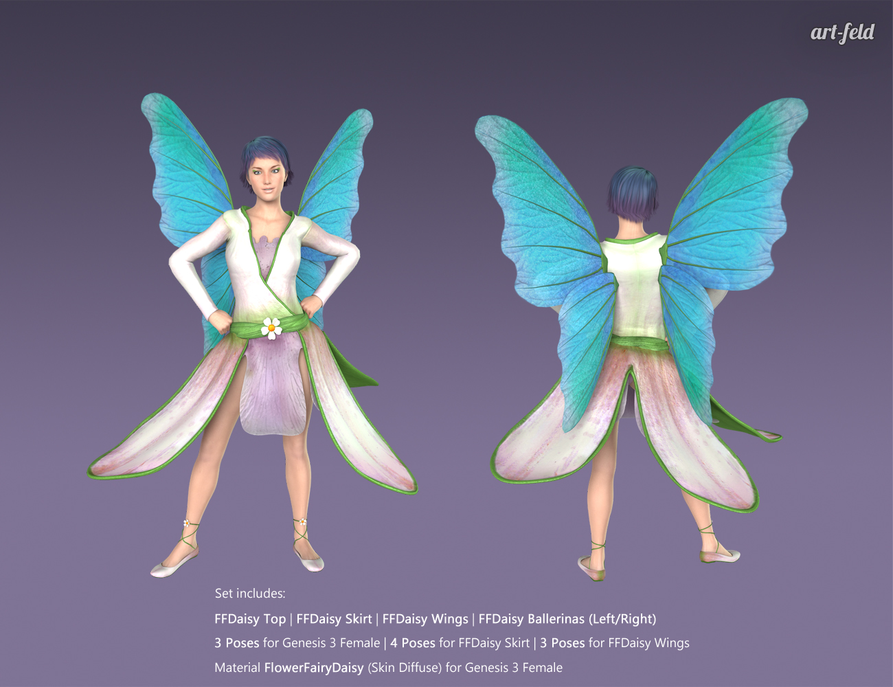 Flower Fairy Daisy for Genesis 3 Female(s) by: art-feld, 3D Models by Daz 3D